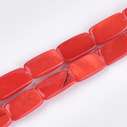 Spray Painted Freshwater Shell Beads, Rectangle, Orange Red, 14~15x7~8.5x3mm, Hole: 0.5mm, about 20~26pcs/strand, 12 inch~15.5 inch
