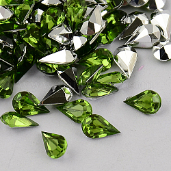 Garment Accessories Pointed Back Taiwan Acrylic Rhinestone Cabochons, Faceted Teardrop, Lawn Green, 6x4x3mm