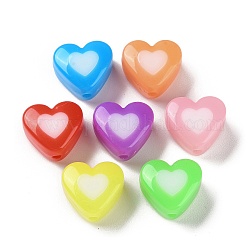 Perles acryliques opaques bicolores, imitation gelée, cœur, couleur mixte, 15x17x11mm, Trou: 2.2mm, environ 289 pcs/500 g