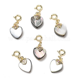 Decoraciones colgantes de corazón de concha de labio negro natural, con cierres de anillo de latón primavera, real 14k chapado en oro, 23mm