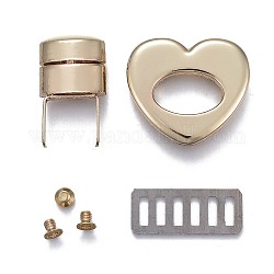 Accessori twist lock per borse in lega di zinco, borse girare blocco, cuore, oro chiaro, 26x30x27mm