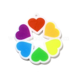 Pride Style Printed Acrylic Rainbow Pendants, Flower Pattern, 38x34.5x2mm, Hole: 1.6mm