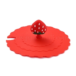 Coperchio della tazza in silicone alimentare alla fragola, con una tacca, coperchio antipolvere per tazza, rosso, 105x36mm