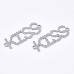 201 Stainless Steel Links connectors, for Valentine's Day, Laser Cut Links, Word Kiss, Stainless Steel Color, 30x9.5x1mm, Hole: 1.5mm