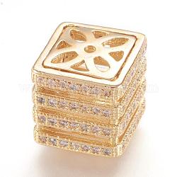 Perles de zircone cubique micro pave en Laiton, véritable 18k plaqué or, cube, or, 10.5x10.5x10.5mm, Trou: 1mm