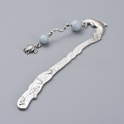 Alloy Bookmarks, with Sea Turtle Alloy Charms, Alloy Bar Links and Natural Aquamarine Beads, 122mm