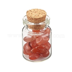 Transparente Glas-Wunschflaschendekoration, mit natürlichen roten Aventurin-Splitterperlen, 22x34 mm, Chip-Perlen: 6~16x5~10x2~8mm