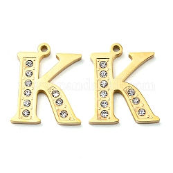 Véritable plaqué 14k or véritable 304 pendentifs en acier inoxydable, avec strass, lettre k, lettre k, 18x15x2mm, Trou: 1.4mm