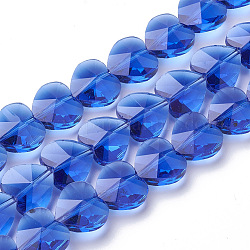 Transparent Glass Beads, Faceted, Heart, Blue, 10x10x6.5mm, Hole: 1mm