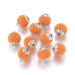Round Handmade Indonesia Beads, with Antique Silver Plated Alloy Cores, Orange, 13~15x13~14mm, Hole: 1.5mm