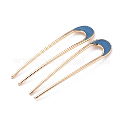 Fourchettes à cheveux en émail allié, en forme de u, accessoire de bricolage décoratif vintage pour cheveux, or, bleu acier, 101.5x21x3mm