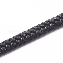 Cordon en cuir imitation microfibre, cordon cuir tressé plat, pour la fabrication de bracelets et de colliers, noir, 6x2.5mm