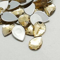 Cabuchones de diamante de imitación de acrílico de Taiwan imitación, la espalda plana y facetas, lágrima, caqui claro, 25x18x5mm