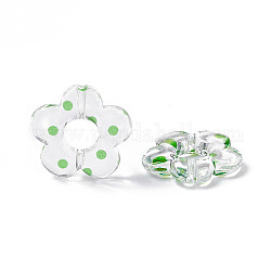 Abalorios de acrílico transparentes, flor con patrón de lunares, Claro, verde, 19x19.5x3.5mm, agujero: 1.6 mm