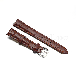 Bracelets de montres en cuir, avec fermoirs en 304 acier inoxydable, selle marron, 82~115x16x2~4mm