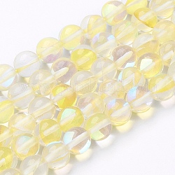 Synthetische Mondstein Perlen Stränge, holographische Perlen, Runde, Champagnergelb, 8 mm, Bohrung: 0.8~1 mm, ca. 47~50 Stk. / Strang, 14.7 Zoll ~ 15.1 Zoll