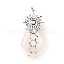 Natural Rose Quartz Pendants, Teardrop Pendant, with Stainless Steel Color Sun 304 Stainless Steel Findings and Jump Ring, 36~40x18~20x8~9mm, Jump Ring: 3.8x0.9mm, Inner Diameter: 2.6mm