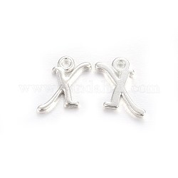 Silver Color Plated Alloy Letter Pendants, Rack Plating, Cadmium Free & Lead Free, Letter.X, 13x9x2mm, Hole: 1.5mm