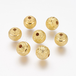 Perles en laiton texturées, ronde, dorée, taille: environ 8mm de diamètre, Trou: 2mm