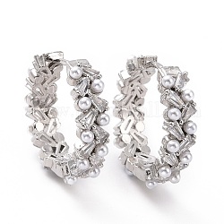 Boucles d'oreilles créoles feuille de zircone cubique transparente avec perle acrylique, bijoux en laiton pour femmes, sans cadmium et sans plomb, platine, 21.5x19.5x5mm, pin: 0.9 mm