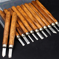 Cuchillos para tallar acero, con mangos de madera, Perú, 14.18x0.29~0.72 cm, 12 PC / sistema