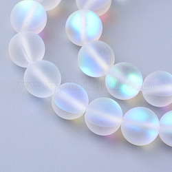Chapelets de perles en pierre de lune synthétique, perles holographiques, teinte, mat, ronde, clair, 12mm, Trou: 1mm, Environ 30~32 pcs/chapelet, 14~15 pouce