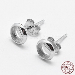 Accessoires de clous d'oreilles en 925 argent sterling, plat rond, couleur d'argent, 6.5x1.5mm, Plateau: 5 mm, pin: 0.6 mm