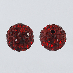 Perles de boule pavé disco , Perles de strass en argile polymère, ronde, siam, 10mm, Trou: 1.5mm