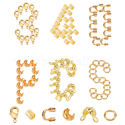 Sunnyclue 340 pièces kits de accessoires de fin pour bijoux à bricoler soi-même, y compris les pointes de perles en laiton et les perles à écraser et les gardiens de fil et les anneaux de saut et les fermoirs à pince de homard, couleur d'argent