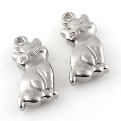 201 Stainless Steel Kitten Pendants, Cat Shape Charms, Stainless Steel Color, 17x10.5x4mm, Hole: 1.5mm