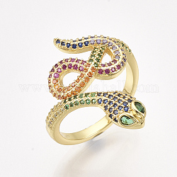 Micro ottone spianare anelli gemelli zirconi, anelli aperti, serpente, colorato, formato 9, 19mm