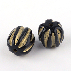 Oval Plating Acrylic Beads, Golden Metal Enlaced, Black, 13x12mm, Hole: 1.5mm, about 440pcs/500g