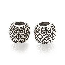 Alloy European Beads, Large Hole Beads, Hollow, Barrel, Antique Silver, 11x9.5mm, Hole: 5mm