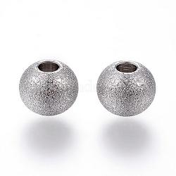 201 текстурированные шарики из нержавеющей стали, круглые, цвет нержавеющей стали, 8x7 мм, отверстие : 3 мм
