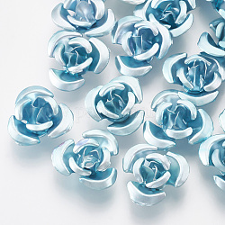 Bolas de aluminio, 3-pétalo de flor, luz azul cielo, 11~12x5.5mm, agujero: 1 mm, aproximamente 950 unidades / bolsa