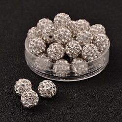 Perles de strass en argile polymère, Perles de boule pavé disco , Grade a, ronde, la moitié foré, cristal, pp13 (1.9~2mm), 8mm, Trou: 1mm