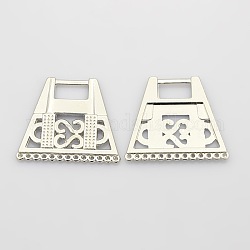 Filigree Trapezoid Plating Zinc Alloy Chandelier Components, 13-Hole, Platinum, 30.5x34x2.5mm, Hole: 1mm & 5x11mm