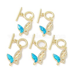 Rack Plating Brass Micro Pave Cubic Zirconia Toggle Clasps, with Synthetic Opal, Cadmium Free & Lead Free, Long-Lasting Plated, Real 18K Gold Plated, Butterfly, Butterfly, 40mm