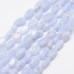 Natürlichen blauen Spitze Achat Perlen Stränge, getrommelt Stein, Nuggets, 6~8x4~6 mm, Bohrung: 1 mm, 15.3 Zoll (39 cm)