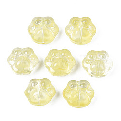 Transparent Spray Painted Glass Beads, Bear Paw, Light Goldenrod Yellow, 13.5x15x8.5mm, Hole: 1mm