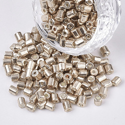 6/0 deux verre taillé perles de rocaille, hexagone, couleurs métalliques, peachpuff, 3.5~5x3.5~4mm, Trou: 1mm, environ 4500 pcs / sachet 