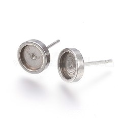 Accessoires des clous d'oreilles en 304 acier inoxydable, plat rond, couleur inoxydable, 8x2mm, Plateau: 6 mm, pin: 0.7 mm