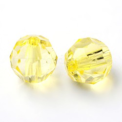 Perles en acrylique transparente, ronde à facettes, jaune, environ 12 mm de diamètre, Trou: 2mm, environ 568 pcs/500 g