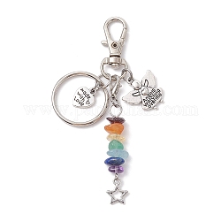 Tibetan Style Alloy Keychains, with Chakra Gemstone Chip Beads and Alloy Swivel Lobster Claw Clasps, Angel & Fairy, 9.7cm