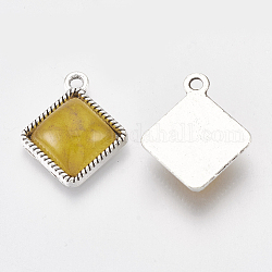 Ciondoli di resina, con accessori in lega, argento antico, rombo, goldenrod, 19.5x16.5x4.5mm, Foro: 2 mm