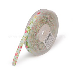 Floral Single-sided Printed Polyester Grosgrain Ribbons, Light Cyan, 3/8 inch(9mm), about 100yards/roll(91.44m/roll)