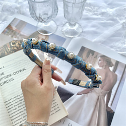 Tuch Haarbänder, mit Kunststoffperlen und Eisenzubehör, Haarschmuck für Frauen Mädchen, Kornblumenblau, 120 mm