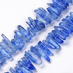 Fili di perline tinti in cristallo di quarzo naturale crackle, pezzo, blu royal, 13~38x3~7x4~7mm, Foro: 1 mm, circa 67~70pcs/filo, 14.76~15.16'' (37.5~38.5 cm)