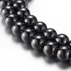 Chapelets de perles en hématite synthétique magnétique, Grade a, ronde, couleur d'origine, 6mm, Trou: 1mm, Environ 65 pcs/chapelet, 15.7 pouce (40 cm)