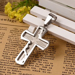 304 Stainless Steel Latin Cross Big Pendants, Stainless Steel Color, 46.5x30x3.5mm, Hole: 7x11mm